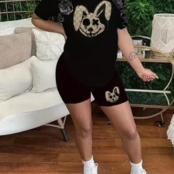 Set Lengan Pendek Kelinci Gelap Wanita Print Two Piece