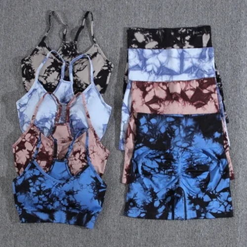 Leagann Shorts Aclaíochta Giomnáisiam Samhraidh Ceangail Dye Dath Codarsnacht Gan uaim Ard-Waist Ócáideach 2PCS