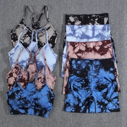 Cravate Teinture D'été Gym Fitness Ensembles Sans Couture Contraste Couleur Décontracté Taille Haute 2 PIÈCES
