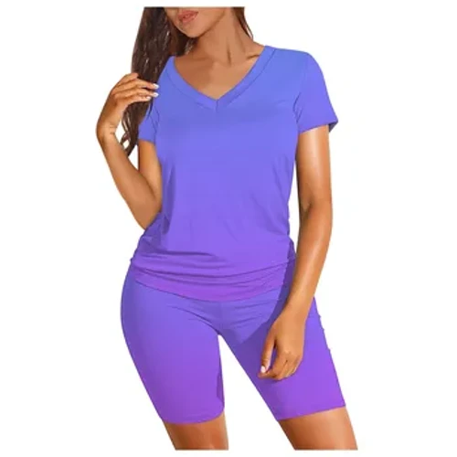 Nā Wahine 2024 ʻO ka lole hoʻoheheʻe maʻamau o nā wahine i ʻelua ʻāpana ʻaʻahu no ke kauwela pōkole lima ʻāʻī V Biker Shorts Set Femme Outwear