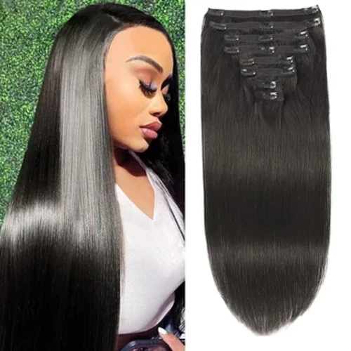 Pince droite naturelle dans les Extensions de cheveux 100% Extensions de cheveux humains réels pince brésilienne dans l'extension de cheveux pour les femmes 1B