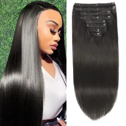 Klip Lurus Alami Ekstensi Rambut 100% Ekstensi Rambut Manusia Nyata Kepala Penuh Brasil Klip Ing Ekstensi Rambut kanggo Wanita 1B