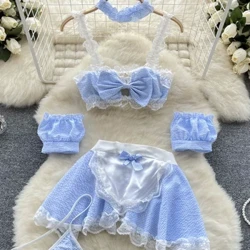 Người Hầu Tạp Dề Đầm Nữ Ren Ngọt Ngào Gợi Tình Ba Miếng Bộ Thời Trang Phong Cách Hàn Quốc Kẻ Sọc Cosplay Gợi Cảm Phù Hợp Với Đêm