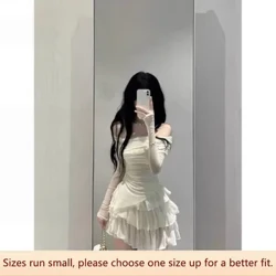 Pure Desire Sweet Spicy Tvådelat Set Slimming Långärmad för kvinnor Off-shoulder Topp Hög midja miniklänning