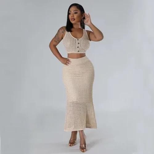 Nā Lole Wahine i Knitted Finshnet ʻElua ʻāpana ʻaʻahu kauwela ʻaʻohe lima lima ʻole a me nā ʻaʻahu ʻaʻahu kahakai ʻaʻahu ʻaʻahu pō.