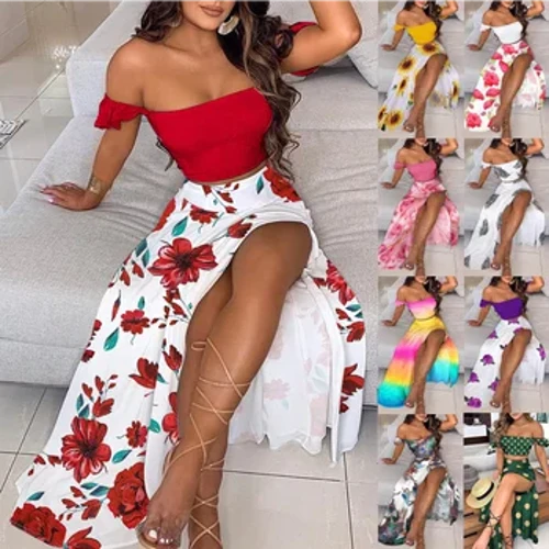 2023. aasta suvine Euroopa ja Ameerika uus Slim Fit Prantsuse Bohemian Print keskmise pikkusega kleit naiste retro rinnahoidja komplekt