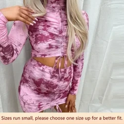 8633sd Narzada Musim Gugur/Musim Dingin Pakaian Wanita Warna Blocking Gaun Mini Lengan Panjang Set 2 Potong