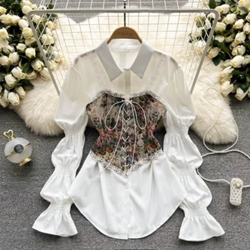 I-Vintage Set Yabesifazane Izingcezu Ezi-2 Yehlisa Ikholomu Eqinile Umbala Oqinile Wehembe Lemikhono Emide Ingubo Ingubo+Imbali Phrinta Izingubo Zokudonsa I-Slim Vest