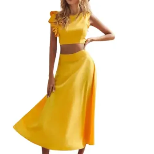 Ingubo Ende Yasehlobo Ibeka Abesifazane Izingcezu Ezimbili Zeholide Izingubo Ezingaphezulu Ezihehayo Nesiketi Esiphuzi Esiphuzi Ingubo Yesiketi U-Boho Esehlombe I-Vestido De Mujer