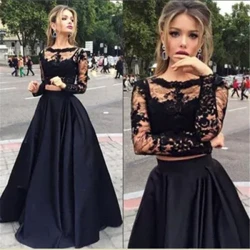 2st Set Elegant Formell Svart Lång Kjol Sexig Kvinnor Bal Lång Klänning Kvällsfest Spets Toppar Lång Maxi Balklänning Kjol Hot