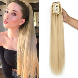 Synthetic Long Straight Claw Clip On Ponytail Hair Extension 24Inch Heat Resistant Pony Tail Hair piece Para sa mga Babae Daily Party