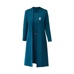 Frae Kleed Mantel Kostüm Elegant Mëttelalter Fraen Kleed Mantel Kostüm Set mat oppene Front Lange Cardigan Ärmlos Kleed fir Fréijoer