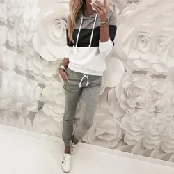 Set maglione casual a maniche lunghe con cuciture a blocchi di colore della nuova edizione coreana delle donne popolari INS