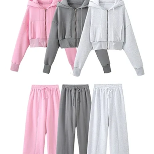 TRAF 2024 Solido Sportwear da Donna Felpa con Cappuccio Pant Set Giacca a Maniche Lunghe con Cappuccio Casual Coulisse Pantalone Sping Top a Tubo Femminile Abiti