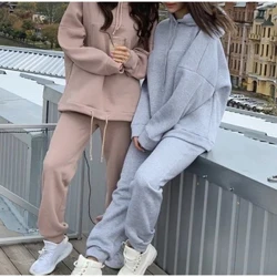Venda quente Europa e Estados Unidos Primavera e Outono Nova Moda Bolso Grande Suéter de Cor Sólida Lazer Conjunto de Duas Peças
