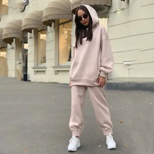 Conjunto monocromático com capuz e capuz, conjunto casual de duas peças, europeu e americano, nova moda, venda quente, outono e inverno 2021