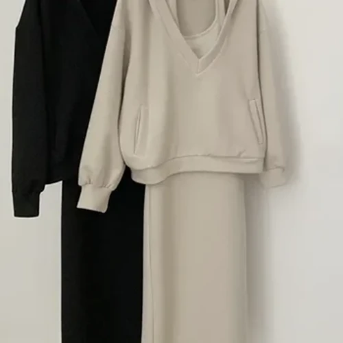 Bộ Hai Mảnh Nữ Outifits Mùa Thu Chắc Chắn Có Mũ Dệt Kim Váy Đầm Chui Đầu Váy Bộ Phù Hợp Với Bộ Quần Áo Nữ
