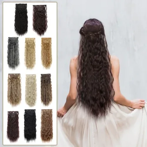 Extensii de păr cu clips 16 cleme 24 inci Extensii de păr ondulat lung pentru femei Extensii de păr sintetic cu cap complet Peruci de 150 g