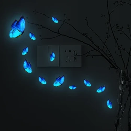 1 Bộ/12 Con Bướm, Miếng Dán Chống Thấm Nước Có Thể Tháo Rời, Phát Sáng Trong Bóng Tối, Thích Hợp Cho Phòng Khách, Phòng Ngủ, Tường Nền, W