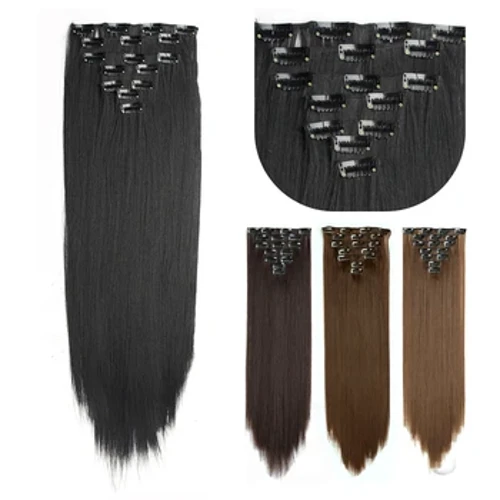 Tổng hợp dài 16 clip trong phần mở rộng tóc 7 cái/đặt sợi tóc màu nâu đen nhiệt độ cao cho phụ nữ