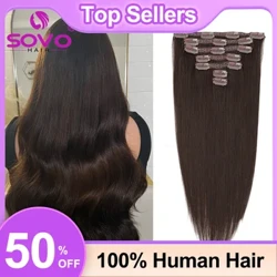 Clip da 100-200 grammi nell'estensione dei capelli Capelli umani Remy al 100% Marrone scuro Clip-On Parrucchino Testa completa 14-28 pollici Per forniture per saloni