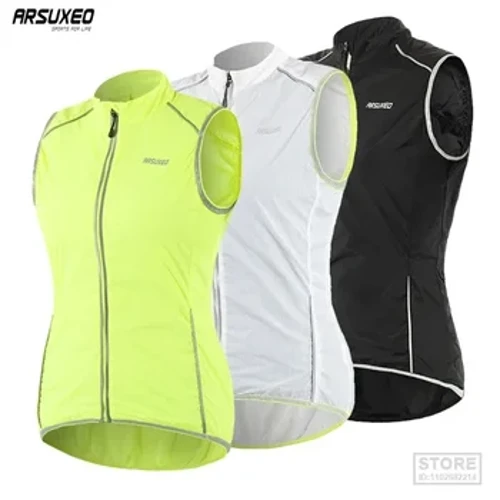 ARSUXEO Wanita Bersepeda Rompi Pro Tahan Angin Tanpa Lengan Olahraga Luar Ruangan Sepeda Sepeda Jersey Running Hiking Reflektif Rompi 18v5