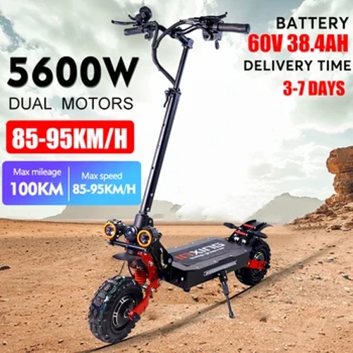Scooter elétrico com motor duplo UE 5600W Velocidade máxima 85 km / h ESCooter 11 polegadas 60V38.4AH Max mileage100KM Scooter elétrico dobrável com