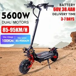 Sgwter Trydan Modur Deuol UE 5600W Cyflymder Uchafswm 85km/h EScooter 11Inch 60V38.4AH Uchafswm milltiroedd100KM Sgwter Trydan Plygadwy Gyda