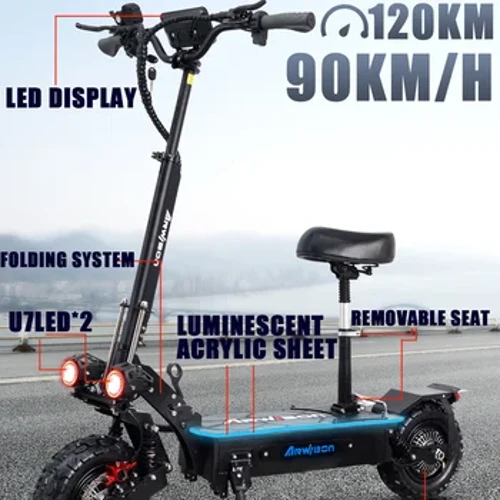 5600W 60V 85km/H Sioc Glyfar i Oedolion Sgwter Trydan Plygu Gwrthlithro 120km Trydan UE Q06Pro Sgwter Trydan Newydd wedi'i Uwchraddio