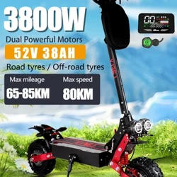 RS7 3800W 52V 38AH Dual Motor Euro elektresch Scooter Maximal Geschwindegkeet 70-80km/h 11" Off-Road / On-Road Pneuen LCD Display Escooter