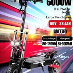 2024 Hou 6000W 60v 38.4ah ʻelua kaʻa kaʻa uila scooter max ka wikiwiki 85-99km/h 11 ʻīniha waho-alanui kaila EU waiwai 5-7 lā hoʻouna wikiwiki