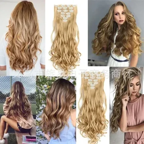 Peruci cu agrafă pentru păr drept, la temperatură înaltă, Set de 16 bucăți Accesorii pentru peruci de păr drept, fără urmă, Extensii pentru gene false