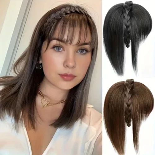 Topper Gwallt Synthetig Gyda Bangiau Gwallt Band Pen 3D Bangs Gwallt Clip Gwallt Synthetig Mewn Estyniadau Gwallt I'w Ddefnyddio'n Ddyddiol Gwallt Accessori