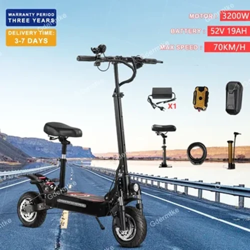 Sgwter Trydan Pwerus Uchel 3200W Modur Deuol 52V 19AH Batri Alwminiwm Oedolion Sedd Escooter Plygu Sgwter Trydan Oddi ar y Ffordd