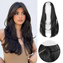 Sylhair Clip-in Hair Extensions Synthetisch Lang Gelaagd Recht V-vormig onzichtbaarheidshaarstuk Eén stuk met 4 clips voor dames