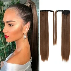 Clip in Ponytail Extension Wrap Runt långt rakt hästsvanshår 28 tums syntetiskt hårstycke