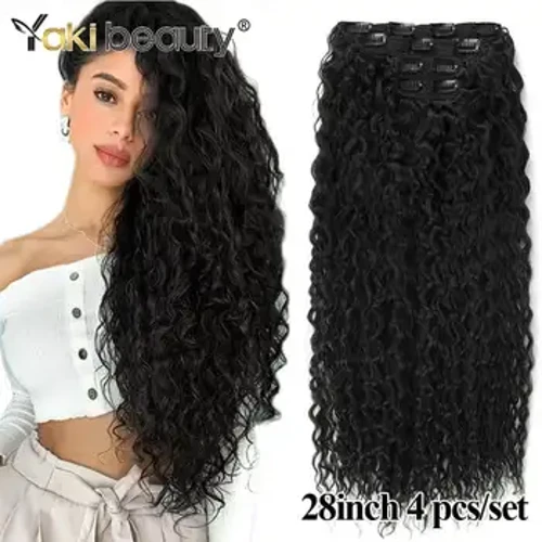 28'' Synthetesch Kinky Curly Clip-in Haarverlängerungen Super Long Water Wave Clip In Hoer 160-200grams 4 Pcs Voll Kapp Hoer Stécker