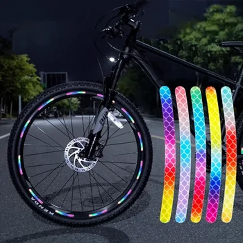 Mountain Bike Rainbow Cool Highlight Reflektive Stickers Motorrad Noctilucence Sécherheet Warnung Stickers Vëlo Reifen Ornamenter