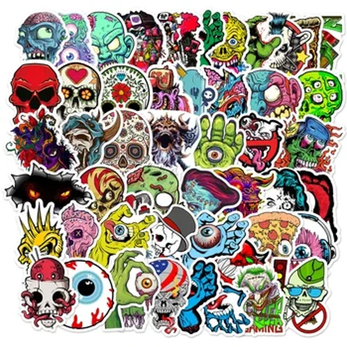 50Pcs Cool Pop Horror Skull Sticker Ikhathuni Decals Impahla Yomthwalo WeLaptop Isigqoko Sokuvikela Isithuthuthu Igraffiti Isitikha seZombie DI