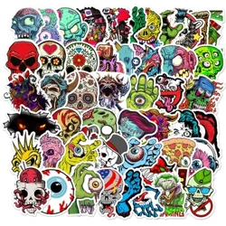 Autocollants de crâne d'horreur Pop Cool, étiquette de dessin animé, papeterie pour bagages, ordinateur portable, casque de moto, Graffiti Zombie, 50 pièces