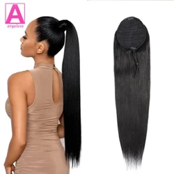 Extensões de cabelo humano rabo de cavalo com clipe 10 "-26" 100 gramas cor natural em linha reta cabelo humano cordão rabo de cavalo para mulher 1 peça