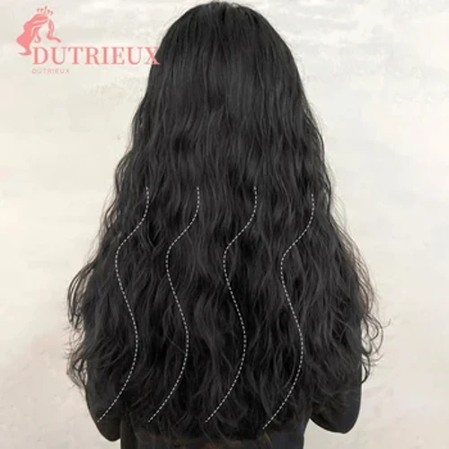 DUTRIEUX Water Ripple Sintetis V-shaped Rambut Ekstensi Potongan Wig 4 Klip Ing Wanita Rambut Wig Potongan Ireng Coklat