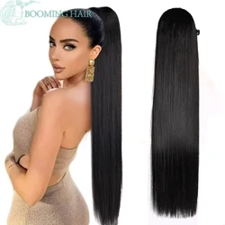 สังเคราะห์ยาวตรงหางม้า Drawstring PONY TAIL 32 นิ้วคลิปในส่วนขยายของผมสำหรับผู้หญิงทนความร้อนผมปลอม BOOMING
