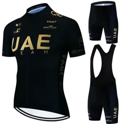Éadaí Rothaíochta UAE Fir Geirsí Socraigh Rothar Bóthair Mtb Éide Shorts Man Mountain Críochnaithe 2024 Bib Men's Fit Cycle Earrach Samhraidh
