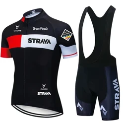 Strava Cycling Jersey Set Lyhythihainen Pyöräilypuku Kesä Pro Team Road Racing Pyörävaatteet Hengittävä MTB Pyöräilylappupuku