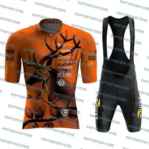 2024 Saris Rouvy Cycling Jersey Bib Short Set Completo Road Bike Kleeder Kleed Kostüm Vëlo Shirt
