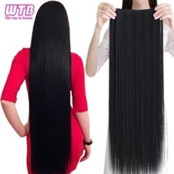 WTB Sintetic 100cm 5 Extensie de păr Rezistent la căldură Lung drept Negru Fals Postă pentru Femei Păr Fals Natural 5 Mărimi