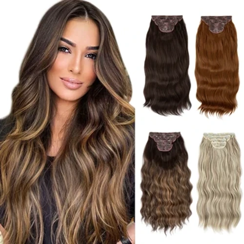 SARLA 4 Stéck/Set Synthetesch Laang gewellt Clip In Haarverlängerung 22" Déck Haarstéck Fir Fraen Braun Blond Schwaarz Natierlech Fake Hoer