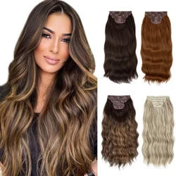 SARLA 4 Stéck/Set Synthetesch Laang gewellt Clip In Haarverlängerung 22" Déck Haarstéck Fir Fraen Braun Blond Schwaarz Natierlech Fake Hoer