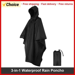 Poncho de chuva 3 em 1 à prova d'água, leve, com capuz, capa de chuva, tapete de piquenique, abrigo solar para acampamento ao ar livre, caminhadas, ciclismo